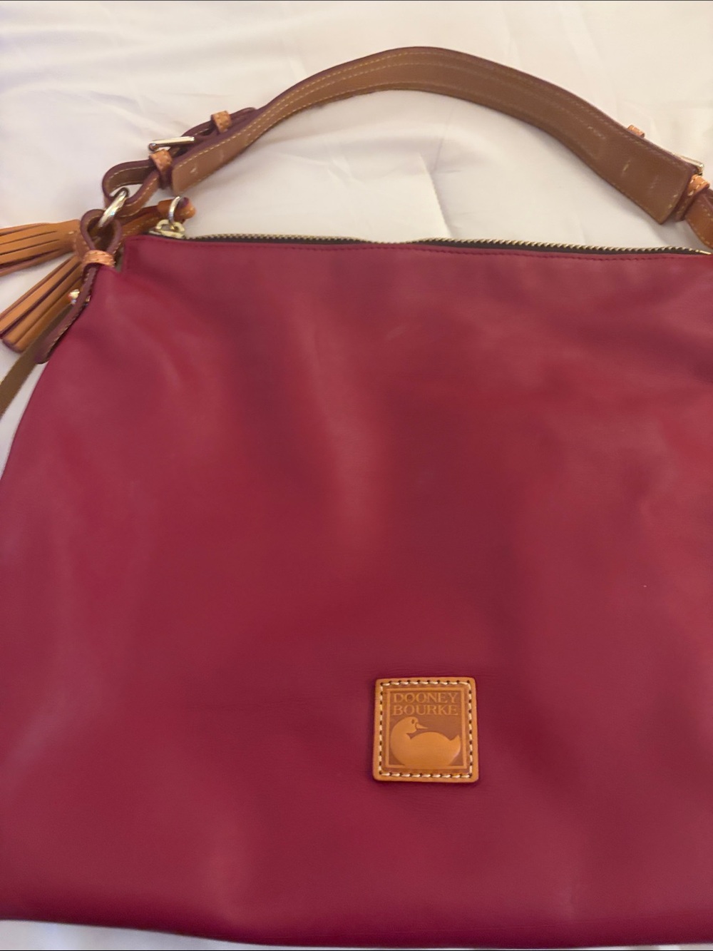 Dooney & Bourke Burgundy Leather Shoulder Bag with Tan Trim